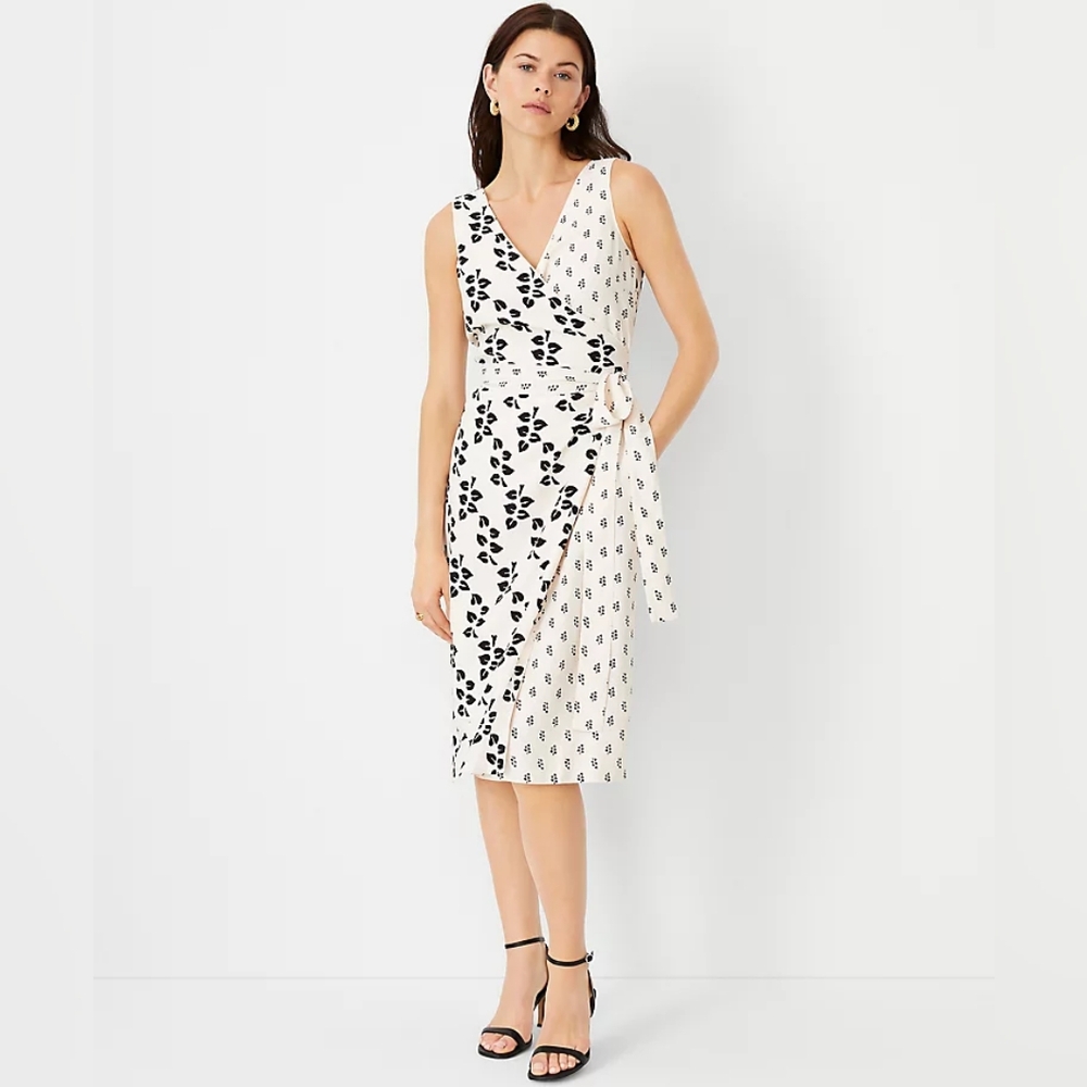 Ann Taylor Petite Petaled Wrap Dress | L Petite | Ivory